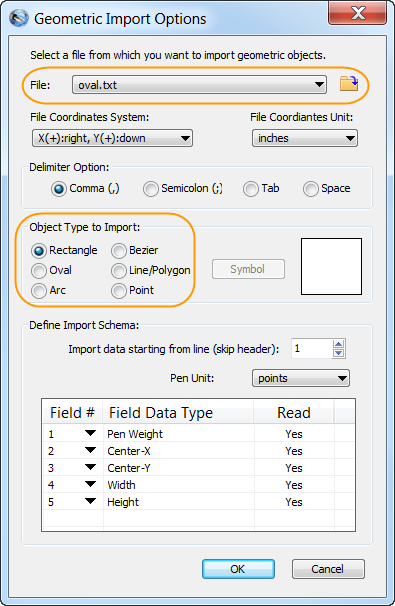 Geometric Import Options dialog box